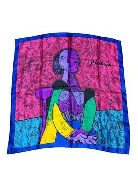 Pablo Picasso Woman Colorful Silk Scarf Abstract Portrait Design 34" Vintage